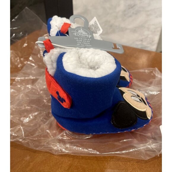DISNEY STORE MICKEY MOUSE BOOT SLIPPERS Fleece Fur lined Kids Moccasins 7/8 7 8 - Picture 4 of 7